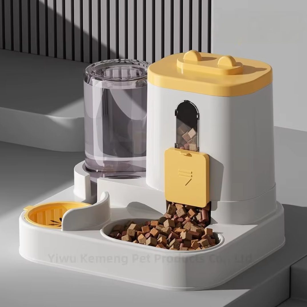 (Yellow) 2 in 1 Automatic Pet Feeder and Water Dispenser Set