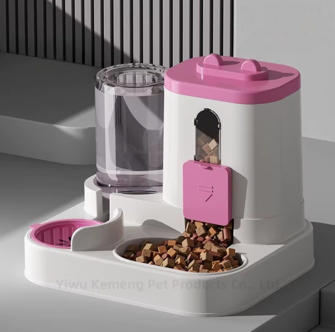 (Pink) 2 in 1 Automatic Pet Feeder and Water Dispenser Set
