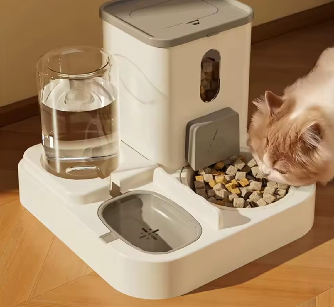 (Grey) 2 in 1 Automatic Pet Feeder and Water Dispenser Set