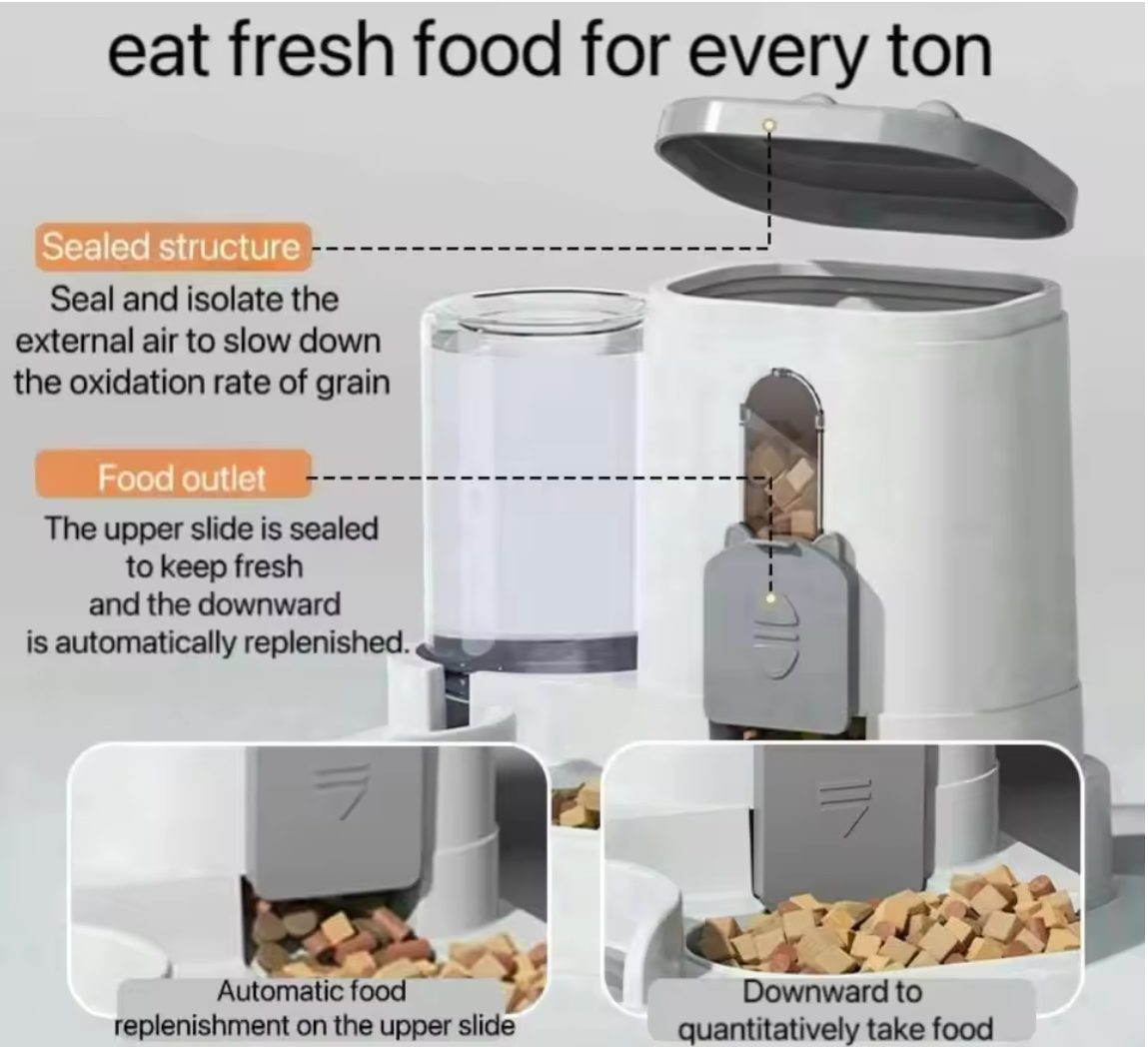 (Grey) 2 in 1 Automatic Pet Feeder and Water Dispenser Set