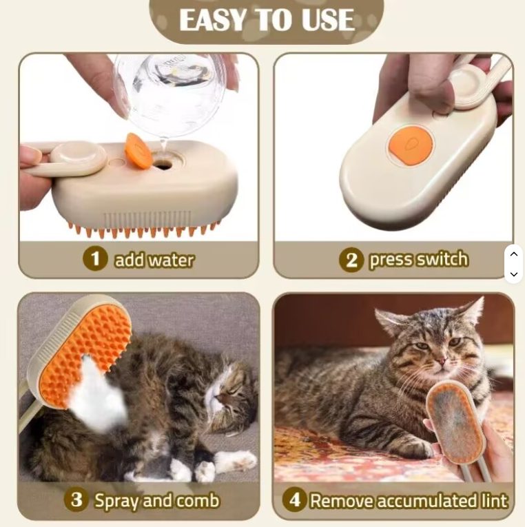 (Orange) Cat Brush Steam, Comb for Cats, Cat Grooming Brush for Long and Short Hair of Cats and Dog