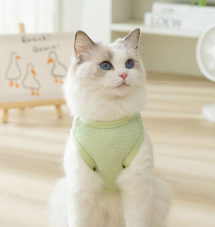(Blue) Soft Netted Cat Vest - Harness for Small Medium Cats
