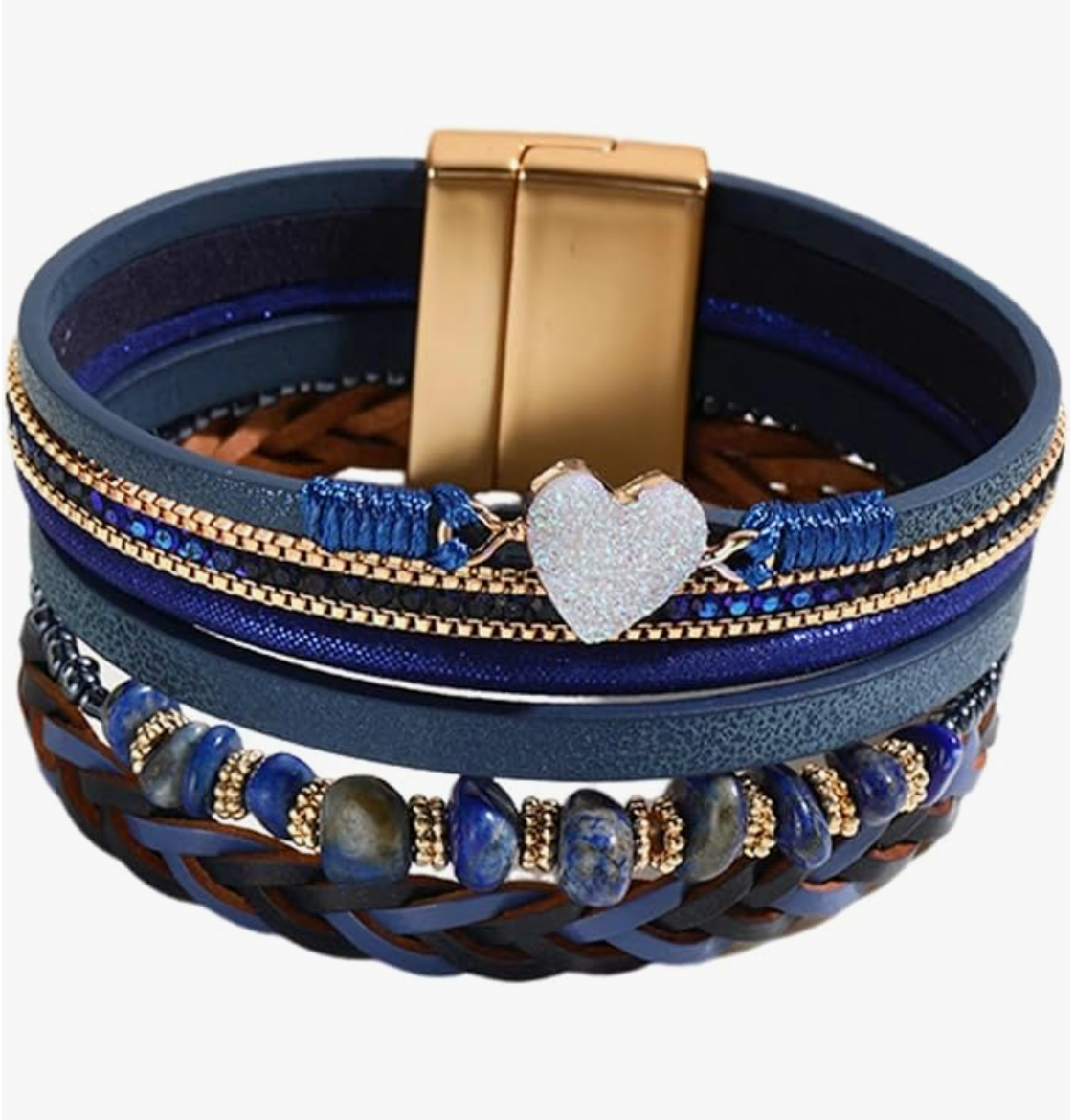 KunBead Sparkly Heart Leather Wrap Bracelet