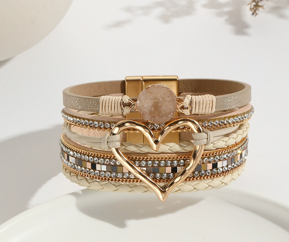 Heart Leather Wrap Bracelet for Women